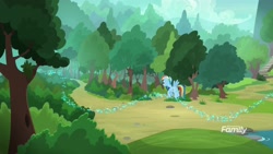 Size: 1920x1080 | Tagged: safe, screencap, character:rainbow dash, species:pony, episode:the end in friend, g4, my little pony: friendship is magic, azurantium, flying, forest, path, solo, tree