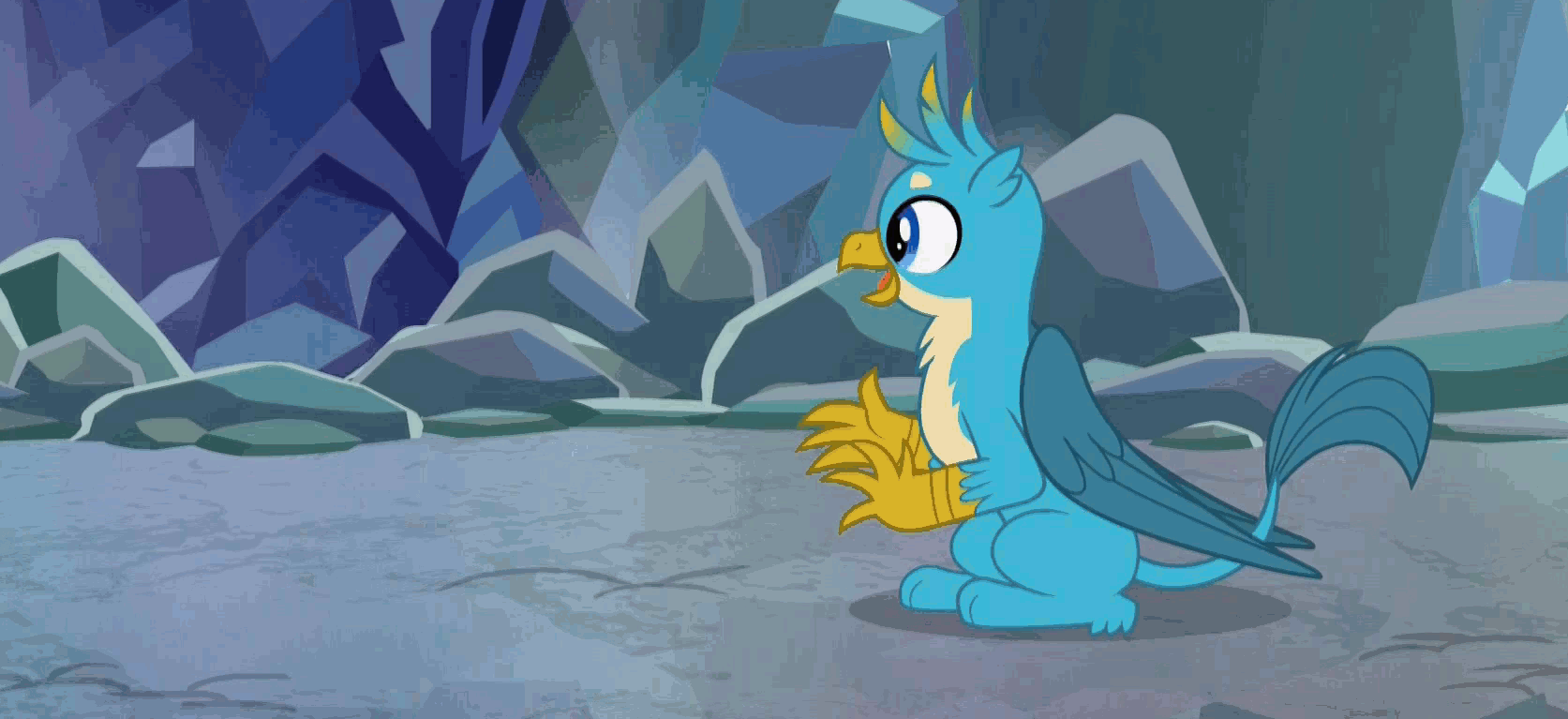 Size: 1673x767 | Tagged: safe, screencap, character:gallus, character:silverstream, species:classical hippogriff, species:griffon, species:hippogriff, episode:what lies beneath, g4, my little pony: friendship is magic, animated, cute, diastreamies, duo, female, gallabetes, glomp, hug, male, shipping fuel, weapons-grade cute