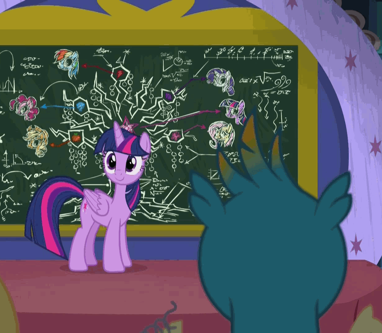 Size: 1237x1080 | Tagged: safe, screencap, character:cozy glow, character:gallus, character:ocellus, character:sandbar, character:silverstream, character:smolder, character:twilight sparkle, character:twilight sparkle (alicorn), species:alicorn, species:classical hippogriff, species:griffon, species:hippogriff, species:pony, episode:what lies beneath, g4, my little pony: friendship is magic, animated, female, mare, one of these things is not like the others, written equestrian