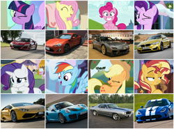 Size: 4000x2956 | Tagged: safe, screencap, character:applejack, character:fluttershy, character:pinkie pie, character:rainbow dash, character:rarity, character:starlight glimmer, character:sunset shimmer, character:twilight sparkle, character:twilight sparkle (alicorn), species:alicorn, species:pony, acura, acura nsx, bmw, bmw f82, bmw m4, car, chevrolet, chevrolet camaro, dodge (car), dodge viper, lamborghini, lamborghini huracan, mazda, mazda rx-7, porsche, porsche 911, porsche 911 gt2 rs, srt viper, toyota, toyota gt86