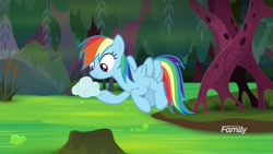 Size: 1920x1080 | Tagged: safe, screencap, character:rainbow dash, species:pegasus, species:pony, episode:the end in friend, g4, my little pony: friendship is magic, cloud, cloud baby, female, flying, froggy bottom bog, mare, solo, swamp