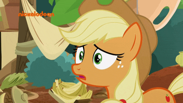 Size: 600x338 | Tagged: safe, screencap, character:applejack, character:autumn blaze, species:earth pony, species:kirin, species:pony, episode:sounds of silence, g4, my little pony: friendship is magic, animated, applejack is best facemaker, cloven hooves, duo, elastic, faec, female, gif, irrational exuberance, mare, nickelodeon, singing, smiling, stretching