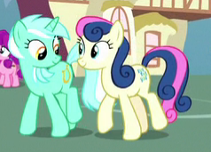 Size: 238x171 | Tagged: safe, screencap, character:bon bon, character:lily longsocks, character:lyra heartstrings, character:sweetie drops, episode:yakity-sax, g4, my little pony: friendship is magic, cropped