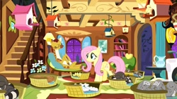 Size: 1920x1080 | Tagged: safe, screencap, character:clementine, character:fluttershy, species:bird, species:pegasus, species:pony, species:rabbit, episode:yakity-sax, g4, my little pony: friendship is magic, basket, bird house, cloven hooves, duckling, female, ferret, giraffe, mare, mouse, raccoon, regular show, rigby, rodent, sleeping, squirrel