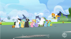 Size: 641x355 | Tagged: safe, screencap, character:bulk biceps, character:cloudchaser, character:meadow flower, character:rainbow dash, character:spitfire, character:starry eyes, character:sunshower raindrops, character:thunderlane, episode:wonderbolts academy, roid rage, youtube caption