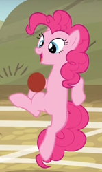 Size: 324x542 | Tagged: safe, screencap, character:pinkie pie, species:earth pony, species:pony, episode:buckball season, g4, my little pony: friendship is magic, ball, buckball, cute, diapinkes, female, jumping, mare, open mouth