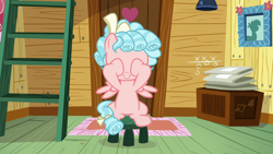 Size: 1280x720 | Tagged: safe, screencap, character:cozy glow, species:pegasus, species:pony, episode:marks for effort, g4, my little pony: friendship is magic, bow, clubhouse, crusaders clubhouse, female, filly, hair bow, ladder, peekaboo, smiling, solo, stool, tail bow