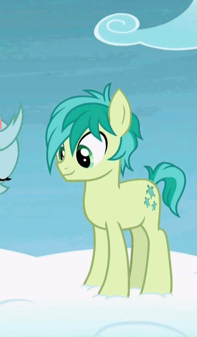 Size: 630x1080 | Tagged: safe, screencap, character:ocellus, character:sandbar, species:changeling, species:earth pony, species:pony, species:reformed changeling, episode:school raze, g4, my little pony: friendship is magic, animated, cloud, cute, cutie mark, hooves, horses doing horse things, jumping, male, on a cloud, sandabetes, solo focus, stallion, standing on a cloud, teenager