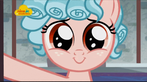 Size: 512x288 | Tagged: safe, screencap, character:cozy glow, species:pegasus, species:pony, episode:school raze, g4, my little pony: friendship is magic, animated, cozy glow is not amused, cozybetes, cute, door, female, filly, foal, frown, gif, haha no, logo, nick jr., reaction image, smiling, solo