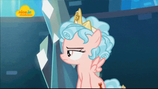 Size: 512x288 | Tagged: safe, screencap, character:cozy glow, character:gallus, species:griffon, species:pegasus, species:pony, episode:school raze, g4, my little pony: friendship is magic, angry, animated, cozy glow is not amused, crown, duo, female, filly, foal, gif, jewelry, logo, nick jr., regalia, talons