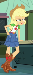Size: 250x569 | Tagged: safe, screencap, character:applejack, episode:happily ever after party, g4, my little pony:equestria girls, cropped, geode of super strength, happily ever after party: applejack, solo