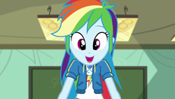 Size: 1280x720 | Tagged: safe, screencap, character:rainbow dash, episode:happily ever after party, g4, my little pony:equestria girls, chalkboard, cute, dashabetes, geode of super speed, happily ever after party: rainbow dash, magical geodes, solo