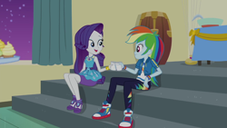 Size: 1280x720 | Tagged: safe, screencap, character:rainbow dash, character:rarity, episode:happily ever after party, g4, my little pony:equestria girls, converse, geode of shielding, geode of super speed, happily ever after party: rainbow dash, magical geodes, shoes, sneakers