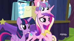 Size: 1920x1080 | Tagged: safe, screencap, character:princess cadance, character:princess flurry heart, character:twilight sparkle, character:twilight sparkle (alicorn), species:alicorn, species:pony, episode:on the road to friendship, aunt and niece, baby, baby pony, best aunt ever, female, filly, foal, hoof on chest, mare, mother and daughter