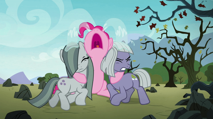 Size: 720x404 | Tagged: safe, screencap, character:limestone pie, character:marble pie, character:pinkie pie, episode:the maud couple, g4, my little pony: friendship is magic, animated, crying, epic fountain of tears, hug, loop, ocular gushers, rock farm, trio