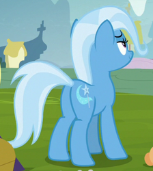 Size: 374x417 | Tagged: safe, screencap, character:trixie, species:pony, species:unicorn, episode:on the road to friendship, cropped, female, lidded eyes, mare, plot, solo