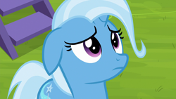 Size: 1280x720 | Tagged: safe, screencap, character:trixie, species:pony, species:unicorn, episode:on the road to friendship, female, floppy ears, frown, mare, solo