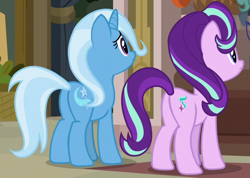 Size: 676x480 | Tagged: safe, screencap, character:starlight glimmer, character:trixie, species:pony, species:unicorn, episode:on the road to friendship, cropped, duo, female, mare, plot