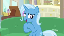 Size: 1920x1080 | Tagged: safe, screencap, character:trixie, species:pony, species:unicorn, episode:on the road to friendship, book, couch, discovery family logo, female, mare, open mouth, solo