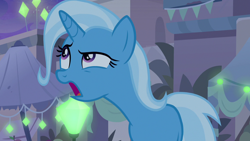 Size: 1280x720 | Tagged: safe, screencap, character:trixie, species:pony, species:unicorn, episode:on the road to friendship, female, glowpaz, mare, open mouth, solo