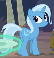 Size: 371x402 | Tagged: safe, screencap, character:trixie, species:pony, species:unicorn, episode:on the road to friendship, cropped, female, mare, plot, smiling, solo