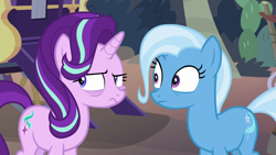 Size: 1280x720 | Tagged: safe, screencap, character:starlight glimmer, character:trixie, species:pony, species:unicorn, episode:on the road to friendship, bags under eyes, duo, female, mare