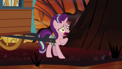 Size: 1280x720 | Tagged: safe, screencap, character:starlight glimmer, species:pony, species:unicorn, episode:on the road to friendship, female, fire swamp, hoof on chest, mare, solo