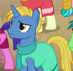 Size: 362x352 | Tagged: safe, screencap, character:mosiah, species:pony, species:unicorn, episode:on the road to friendship, background pony, clothing, cropped, male, solo focus, somnambula resident, stallion