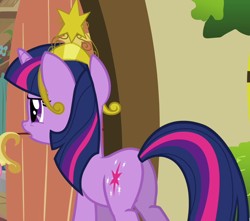 Size: 814x720 | Tagged: safe, screencap, character:twilight sparkle, character:twilight sparkle (unicorn), species:pony, species:unicorn, episode:keep calm and flutter on, g4, my little pony: friendship is magic, big crown thingy, cropped, element of magic, female, jewelry, mare, plot, regalia, solo