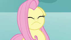 Size: 1280x720 | Tagged: safe, screencap, character:fluttershy, species:pegasus, species:pony, episode:keep calm and flutter on, g4, my little pony: friendship is magic, female, frown, mare, snow, solo