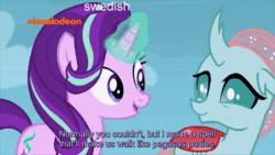 Size: 1920x1080 | Tagged: safe, screencap, character:ocellus, character:starlight glimmer, species:changeling, species:pony, species:reformed changeling, species:unicorn, episode:school raze, g4, my little pony: friendship is magic, animated, cloud, comparison, cute, diaocelles, dubbing, english, female, glowing horn, hooves, horn, levitation, magic, mare, multilanguage, nickelodeon, on a cloud, sound, subtitles, swedish, telekinesis, webm