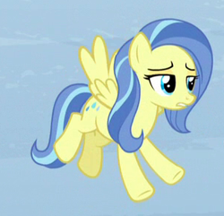 Size: 303x292 | Tagged: safe, screencap, character:sunshower, species:pegasus, species:pony, episode:tanks for the memories, g4, my little pony: friendship is magic, background pony, cropped, female, flying, mare, solo