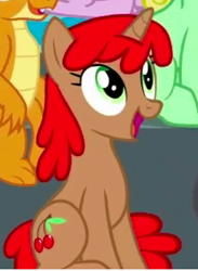 Size: 228x312 | Tagged: safe, screencap, character:cherry spices, species:pony, species:unicorn, episode:the washouts, g4, my little pony: friendship is magic, background pony, cropped, female, mare, open mouth, sitting, solo focus