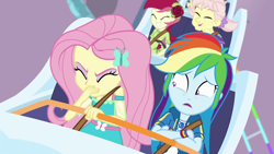 Size: 1920x1080 | Tagged: safe, screencap, character:apple rose, character:fluttershy, character:rainbow dash, character:roseluck, equestria girls:rollercoaster of friendship, g4, my little pony:equestria girls, background human, geode of super speed, magical geodes