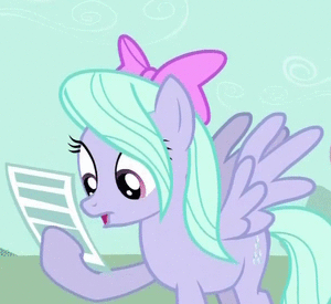 Size: 300x275 | Tagged: safe, screencap, character:flitter, episode:hurricane fluttershy, g4, my little pony: friendship is magic, animated, cropped, letter, note, offscreen character, reading, solo, talking