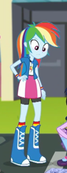 Size: 192x494 | Tagged: safe, screencap, character:rainbow dash, character:twilight sparkle, character:twilight sparkle (scitwi), species:eqg human, episode:get the show on the road, eqg summertime shorts, g4, my little pony:equestria girls, boots, clothing, compression shorts, female, geode of super speed, magical geodes, offscreen character, shoes, shorts, skirt, socks