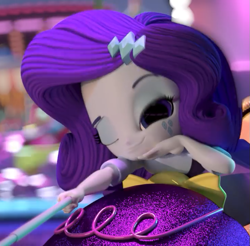 Size: 733x720 | Tagged: safe, screencap, character:rarity, my little pony:equestria girls, cropped, doll, equestria girls minis, female, fun at the theme park, one eye closed, selfie stick, toy, wink