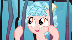 Size: 1366x768 | Tagged: safe, screencap, character:cozy glow, species:pegasus, species:pony, episode:school raze, g4, my little pony: friendship is magic, alternate ending, australia, bars, bow, cage, cozybetes, cute, female, filly, foal, new zealand, official censorship, smiling, solo, tartarus, wanna be friends?, when she smiles