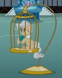 Size: 299x373 | Tagged: safe, screencap, character:mayor mare, species:earth pony, species:pony, episode:magic duel, g4, my little pony: friendship is magic, birdcage, cage, cropped, deckard cain, female, mare, solo