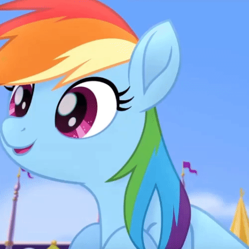 Size: 500x500 | Tagged: safe, screencap, character:rainbow dash, species:pegasus, species:pony, my little pony: the movie (2017), animated, blep, cropped, cute, dashabetes, eh?, female, floppy ears, flying, looking back, mare, open mouth, reaction image, silly, smiling, solo, spread wings, tongue out, wings