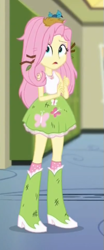 Size: 217x524 | Tagged: safe, screencap, character:fluttershy, species:bird, episode:monday blues, eqg summertime shorts, g4, my little pony:equestria girls, bird nest, boots, clothing, cropped, dirty, female, messy hair, shoes, skirt, socks