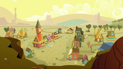 Size: 1343x754 | Tagged: safe, screencap, species:pony, episode:over a barrel, g4, my little pony: friendship is magic, appleloosa, clock tower, scenery, town, wild west
