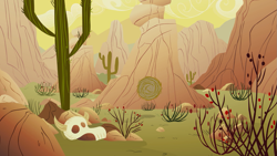 Size: 1439x810 | Tagged: safe, screencap, episode:over a barrel, g4, my little pony: friendship is magic, background, cactus, cow skull, dead, desert, no pony, partly cloudy, saguaro cactus, skull, tumbleweed