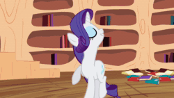 Size: 1280x720 | Tagged: safe, screencap, character:rarity, species:pony, species:unicorn, episode:secret of my excess, g4, my little pony: friendship is magic, animated, beautiful, bedroom eyes, blinking, book, bookshelf, close-up, eyelashes, female, glow, golden oaks library, lidded eyes, lip bite, looking at you, mane flip, mare, solo, sound, sparkles, stairs, stars, webm, zoom