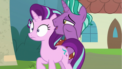 Size: 960x540 | Tagged: safe, screencap, character:firelight, character:starlight glimmer, species:pony, species:unicorn, episode:the parent map, g4, duo, father and daughter, female, firelight's confession, male, mare, meme template, stallion