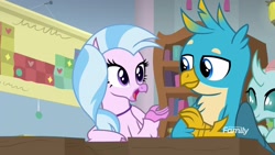 Size: 1920x1080 | Tagged: safe, screencap, character:gallus, character:ocellus, character:silverstream, episode:a rockhoof and a hard place, g4, my little pony: friendship is magic, looking at each other