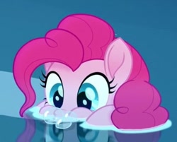 Size: 417x335 | Tagged: safe, screencap, character:pinkie pie, species:earth pony, species:pony, my little pony: the movie (2017), blowing bubbles, cropped, cute, diapinkes, female, horses doing horse things, mare, puffy cheeks, solo, water
