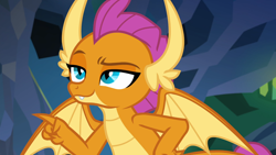 Size: 1920x1080 | Tagged: safe, screencap, character:smolder, species:dragon, episode:what lies beneath, g4, my little pony: friendship is magic, claws, dragon wings, dragoness, fangs, female, horns, solo, spread wings, wings