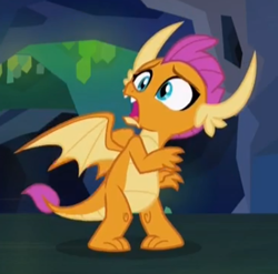 Size: 394x390 | Tagged: safe, screencap, character:smolder, species:dragon, episode:what lies beneath, g4, my little pony: friendship is magic, claws, cropped, dragon wings, dragoness, fangs, female, open mouth, solo, wings