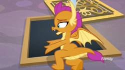 Size: 1920x1080 | Tagged: safe, screencap, character:smolder, species:dragon, episode:what lies beneath, g4, my little pony: friendship is magic, claws, dragon wings, dragoness, fangs, female, horns, open mouth, solo, spread wings, wings